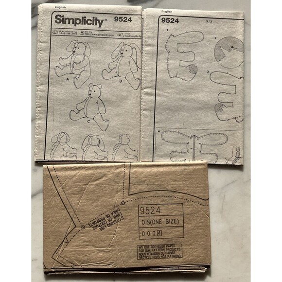 OOP Simplicity 9524 Elaine Heigl 2 Piece Pattern 14 in Stuffed Dog Rabbit Bear - Picture 5 of 5